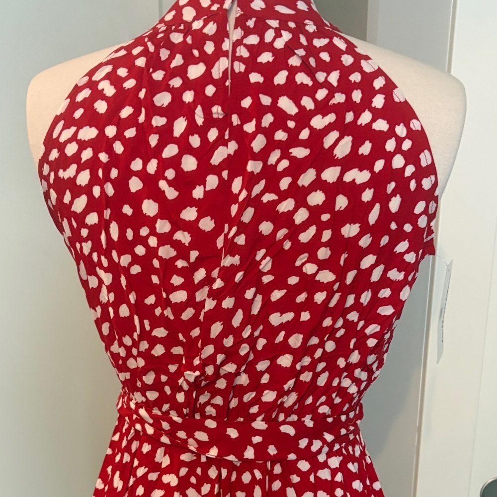 Chic Red and White Halter Maxi Dress - Picture 6 of 9